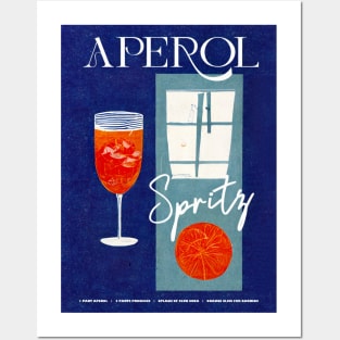 Retro Aperol Spritz Poster Blue Night Homebar, Kitchen Bar Prints, Vintage Drinks, Recipe, Wall Art Posters and Art